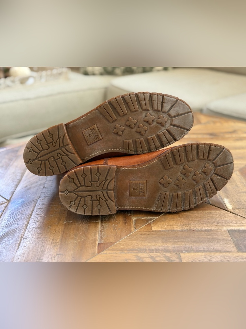 FRYE AND CO. Cognac Brown Leather Lace-Up Cap-Toe Boots - Picture 4 of 5
